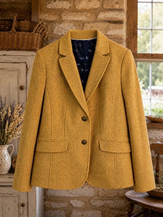 Talbots Jackets & Blazers - Talbots Yellow Herringbone Wool Blend Riding Jacket Size 6 NWT